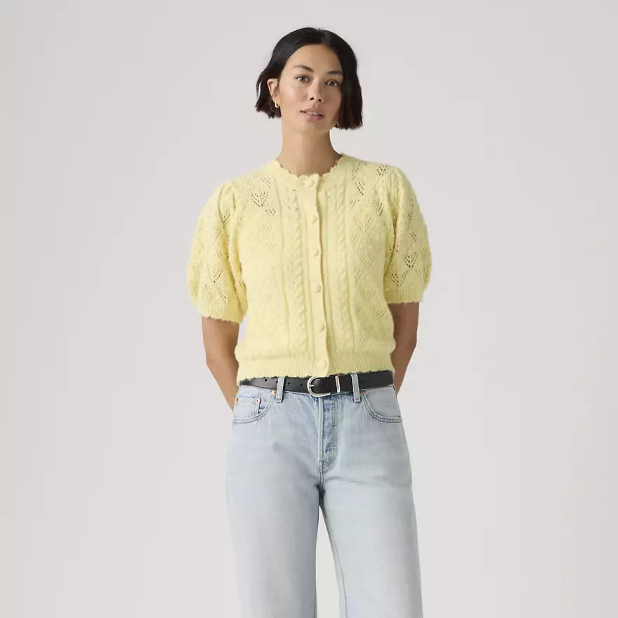 Pauline Pointelle Short-Sleeve Cardigan in French Vanilla Yellow | Levi's
