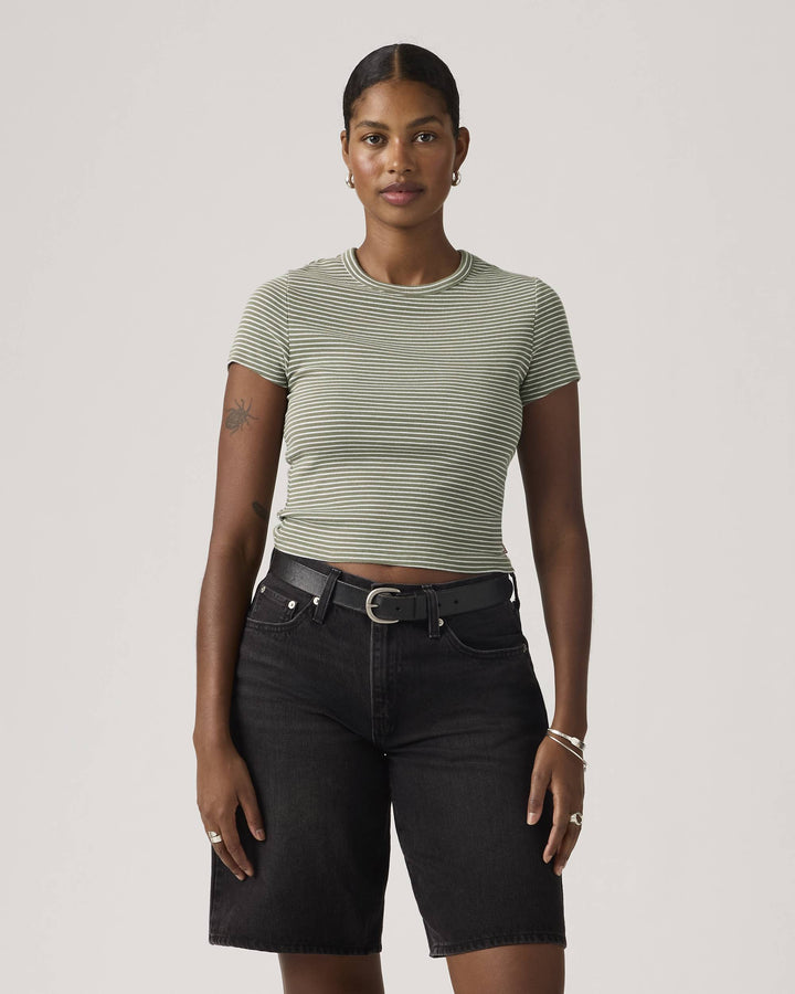 Lichen Dark Green Stripe Hayes Cropped Tee | Levi's