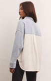 all day knit colour block denim jacket by z supply. Jolie folie boutique. Fall23. 