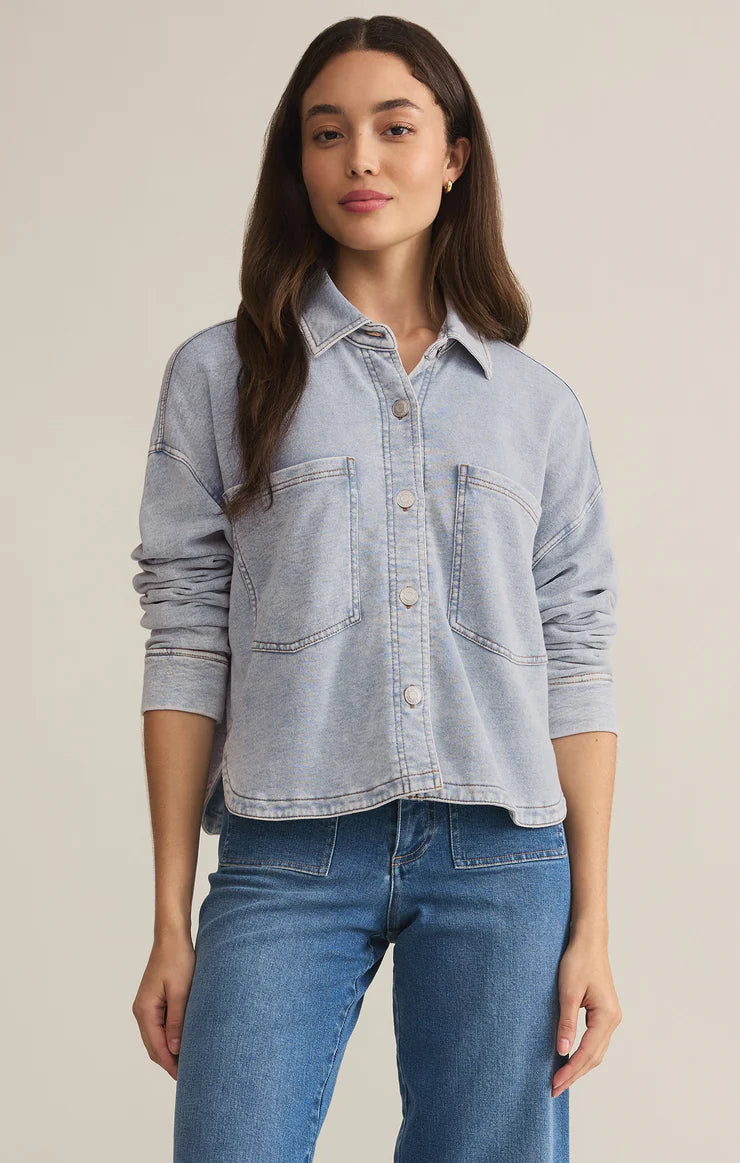 PRESALE All Day Cropped Knit Jacket - Washed Indigo