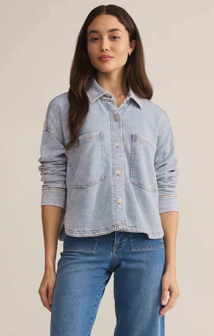 PRESALE All Day Cropped Knit Jacket - Washed Indigo