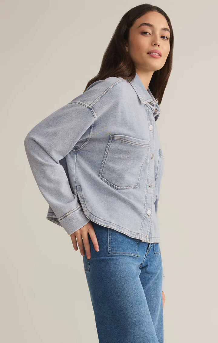 PRESALE All Day Cropped Knit Jacket - Washed Indigo