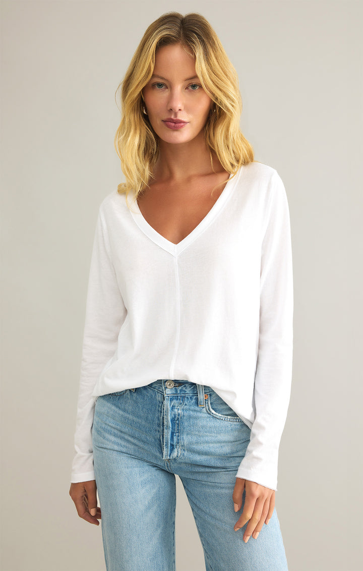 PRESALE Vail V-Neck Long Sleeve Tee - White