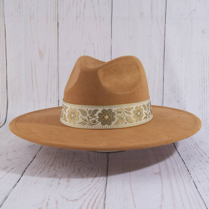 Wide Brim Felt Hat With Floral Ribbon Band | Anarchy Street