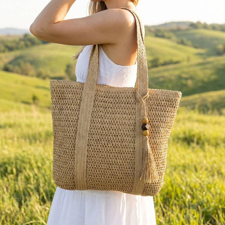 Woven Paper Straw Tote Bag With Tassel | Anarchy Street