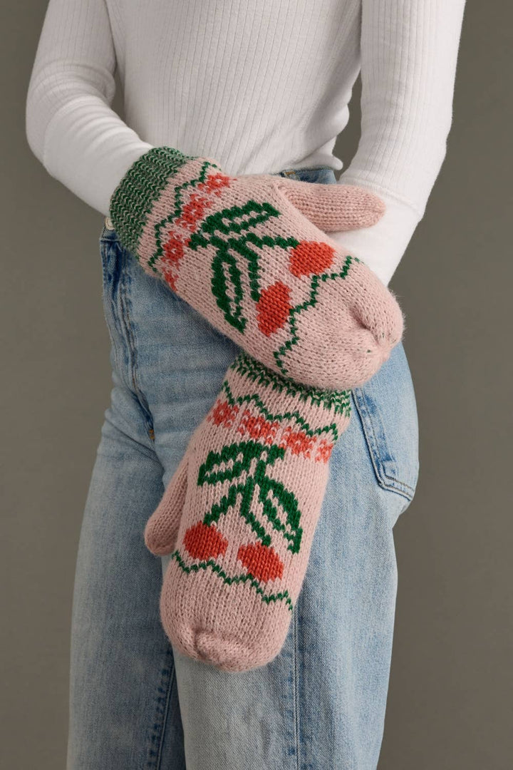 Lt. Pink Cherry Pattern Mittens | Panache Apparel Co.