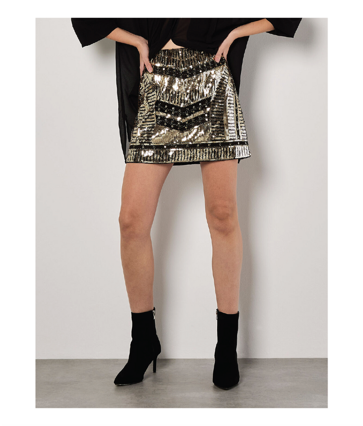 Art Deco Sequin Mini Skirt | Apricot