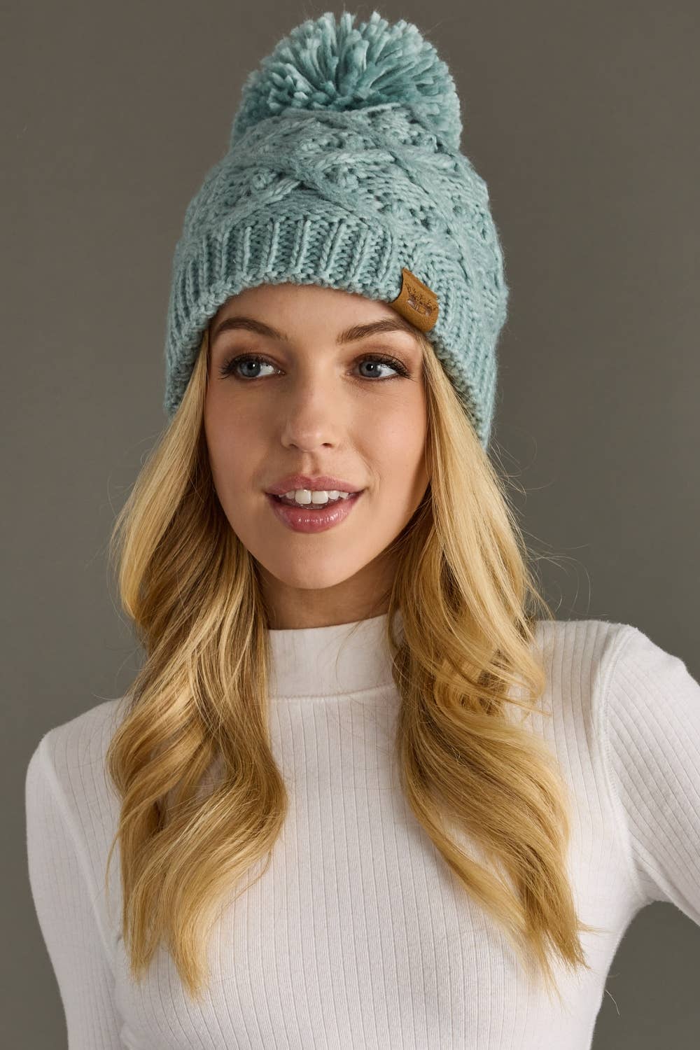 Dusty Teal Knit Pom Hat | Panache Apparel Co.
