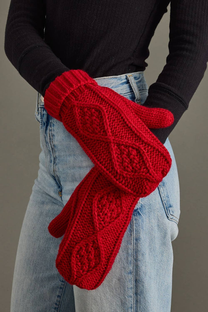 Red Cable Knit Mittens | Panache Apparel Co.