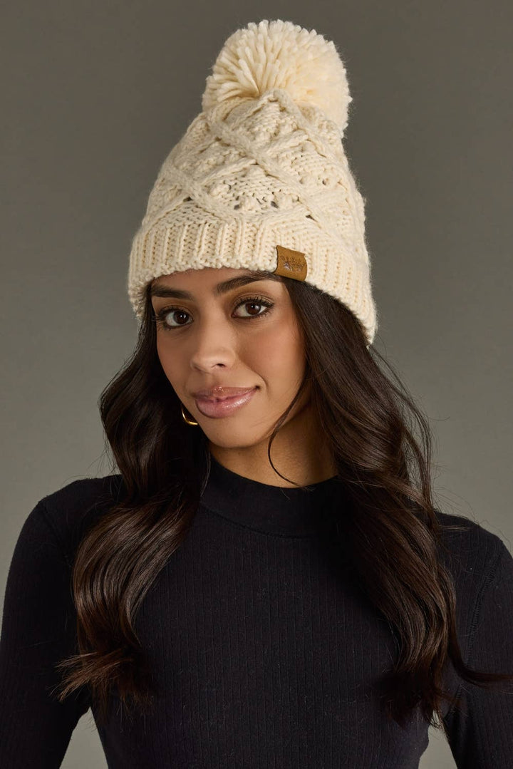 Cream Knit Pom Hat | Panache Apparel Co.