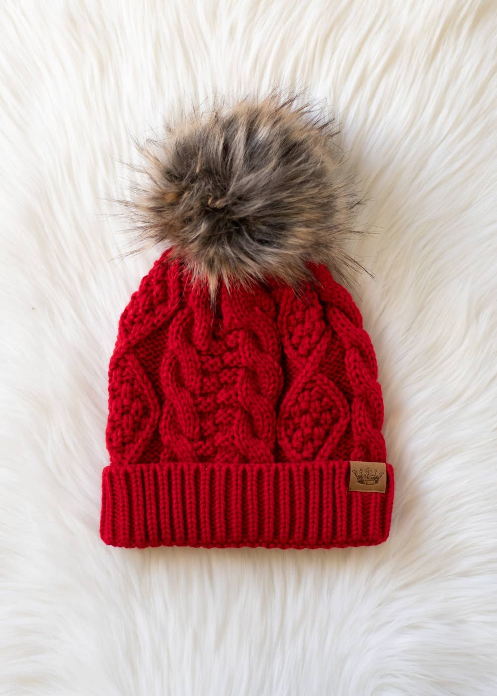 Red Cable Knit Pom Hat | Panache Apparel Co.