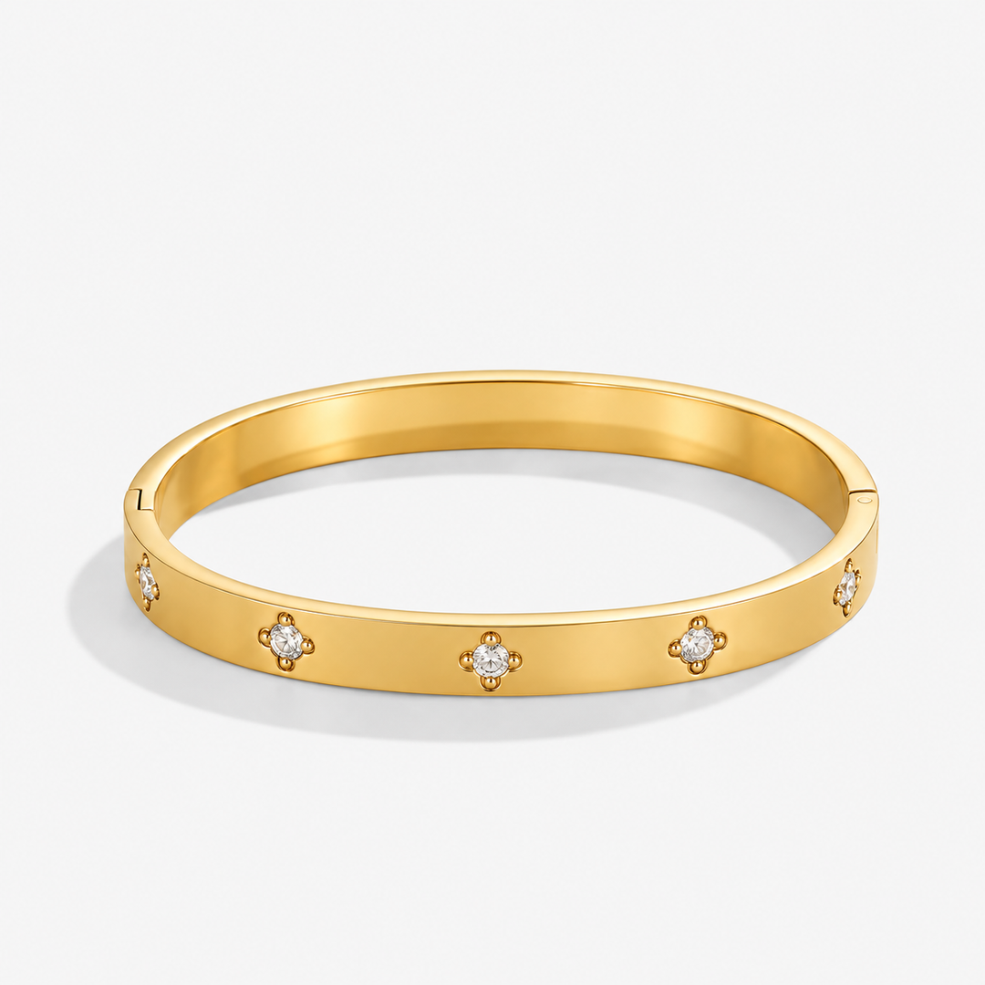 Pattern Zircon Gold Bangle Bracelet | Alysha James Jewelry