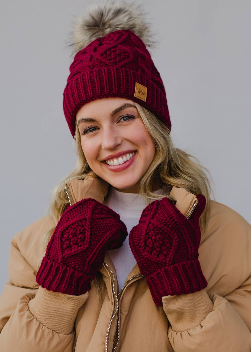Burgundy Cable Knit Pom Hat | Panache Apparel Co.
