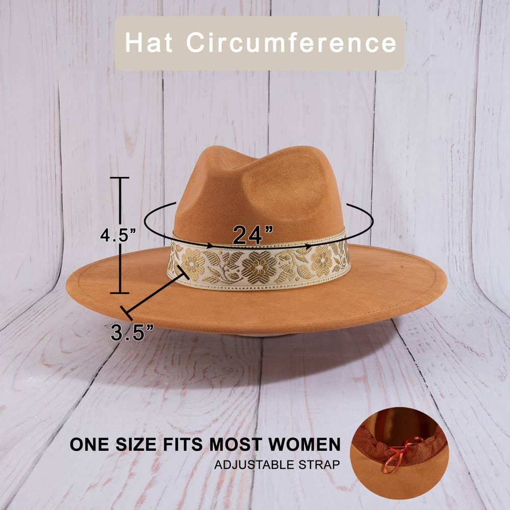 Wide Brim Felt Hat With Floral Ribbon Band | Anarchy Street