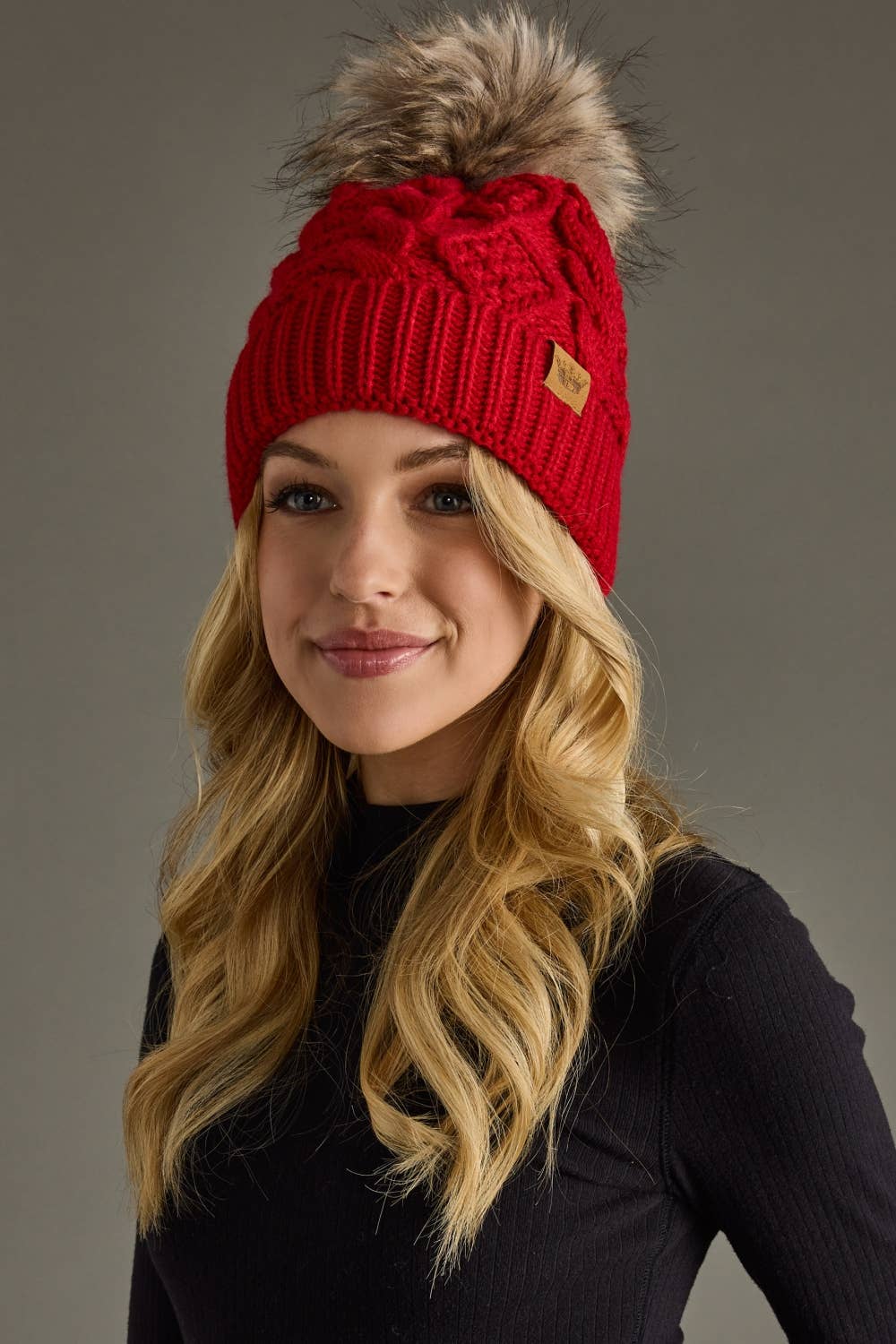 Red Cable Knit Pom Hat | Panache Apparel Co.