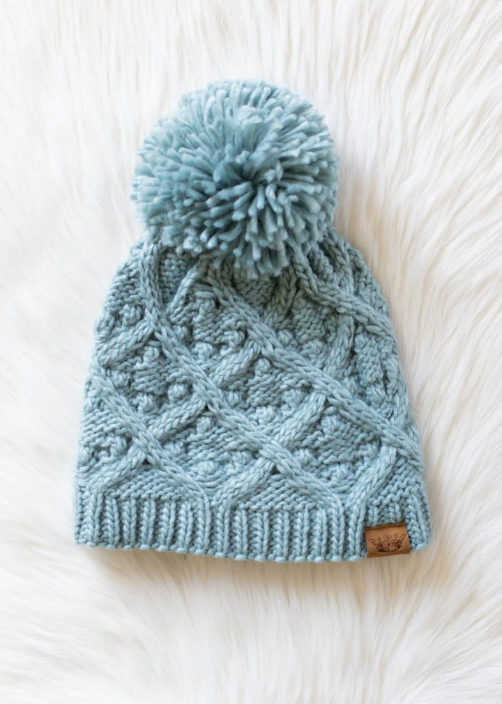 Dusty Teal Knit Pom Hat | Panache Apparel Co.