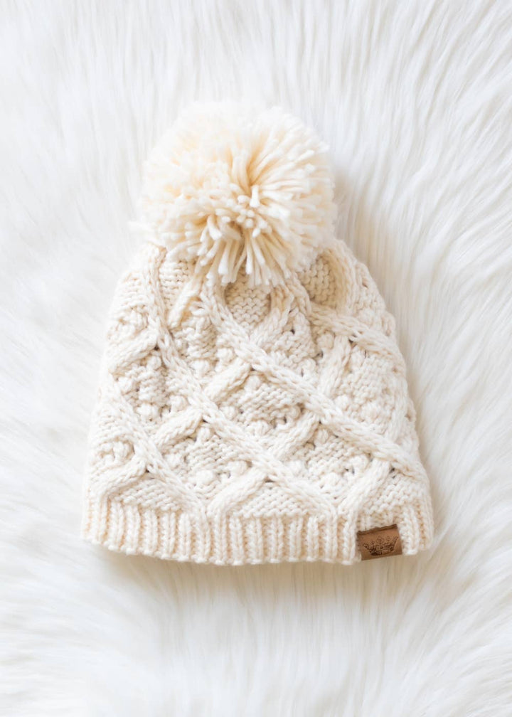 Cream Knit Pom Hat | Panache Apparel Co.