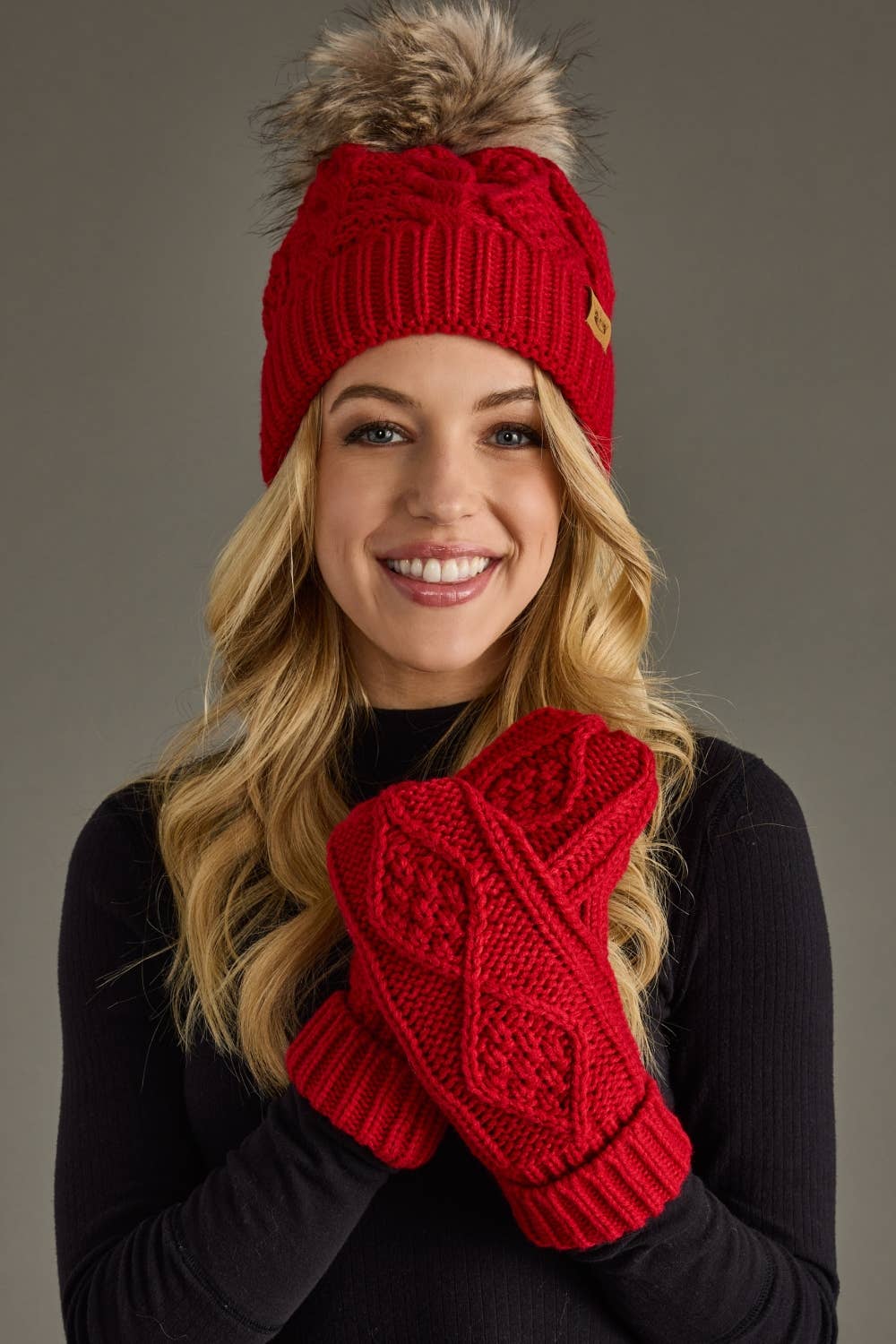 Red Cable Knit Pom Hat | Panache Apparel Co.