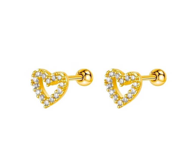 Mini Zircon Heart Stud Gold Earrings | Alysha James Jewelry