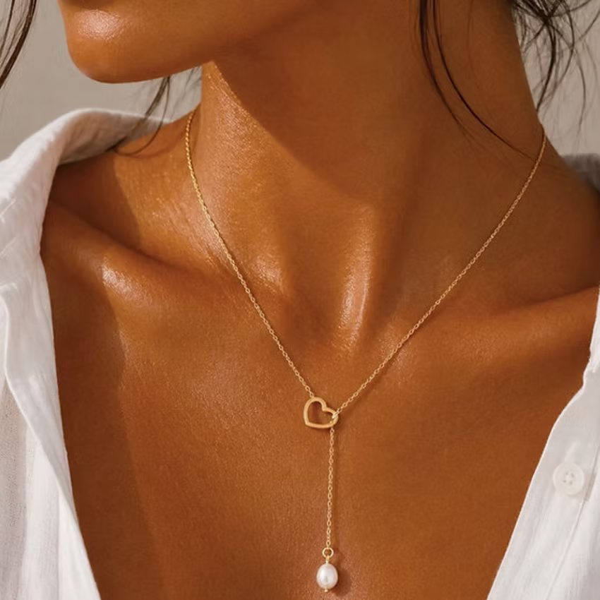 Heart &amp; Pearl Gold Drop Necklace | Alysha James Jewelry