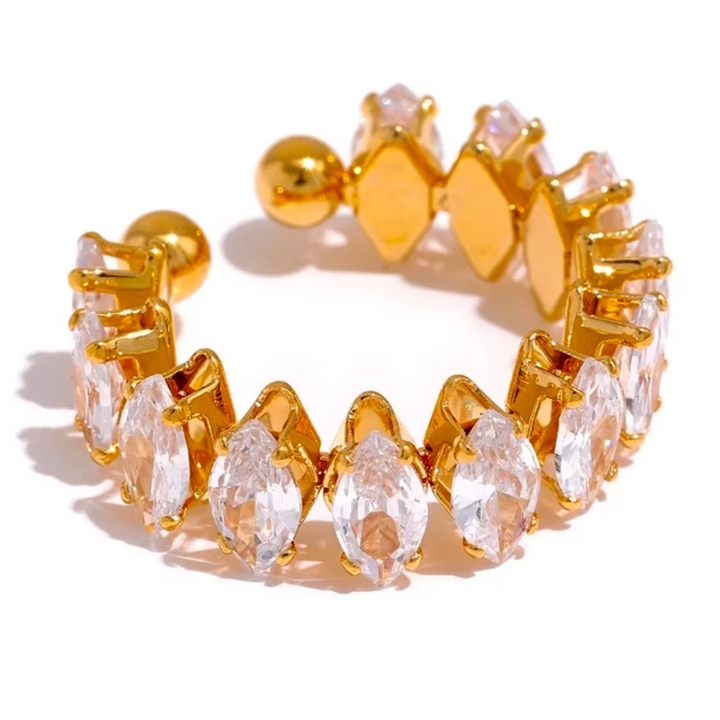 Adjustable Marquise Crystal Crown Gold Ring | Alysha James Jewelry