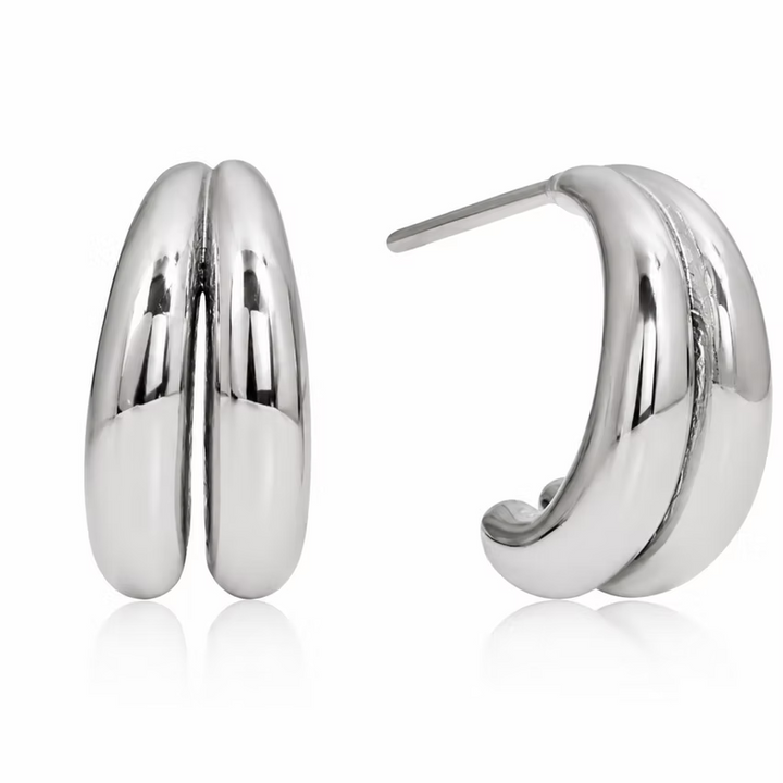 Double Ridge Huggie Silver Earrings | Alysha James Jewelry