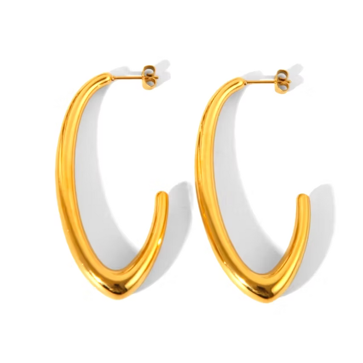 Elongated Hoop Gold Earrings | Alysha James Jewelry