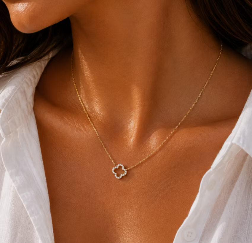 Crystal Clover Gold Necklace | Alysha James Jewelry