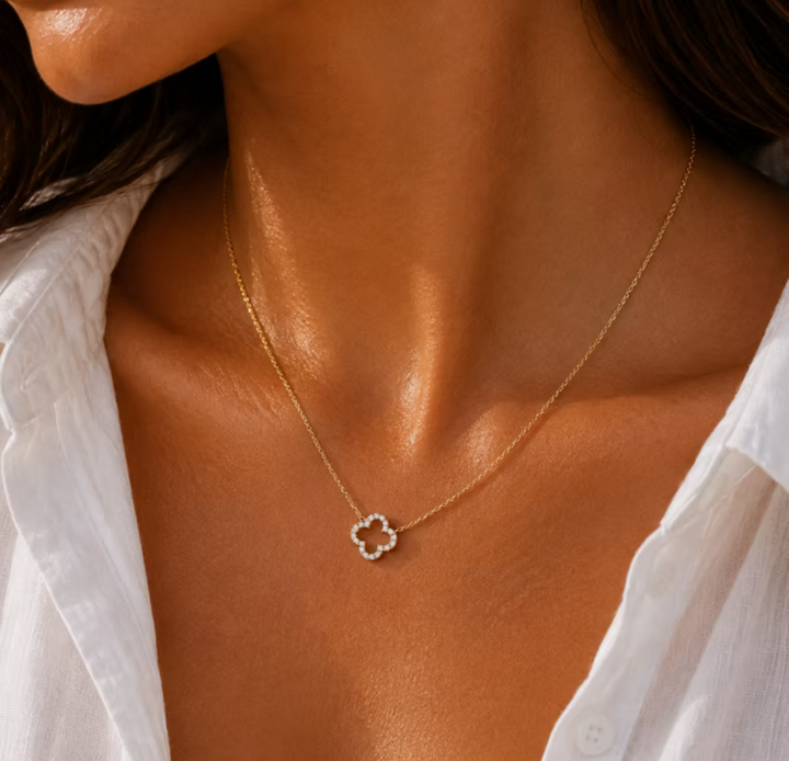 Crystal Clover Gold Necklace | Alysha James Jewelry