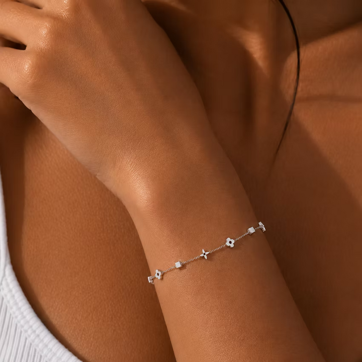 Floral Station Silver Bracelet | Alysha James Jewelry