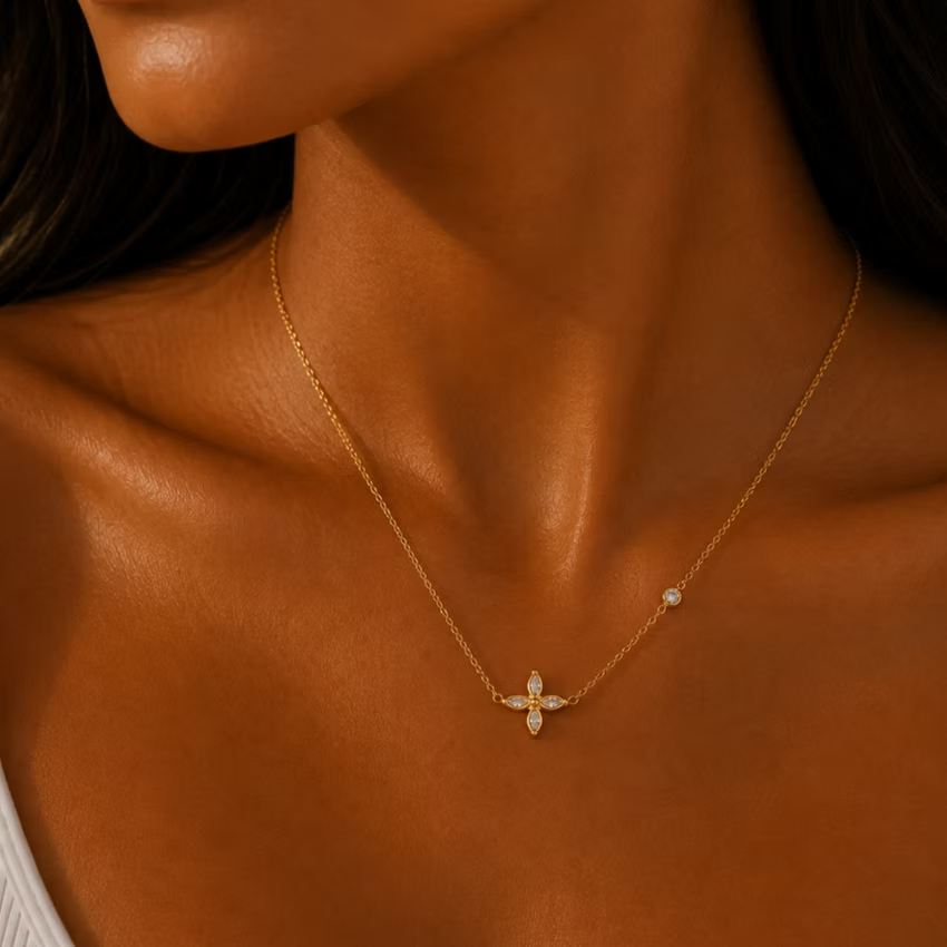 Crystal Fleur Gold Necklace | Alysha James Jewelry
