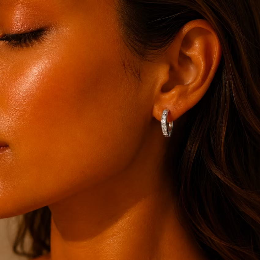 Crystal Huggie Hoop Silver Earrings | Alysha James Jewelry