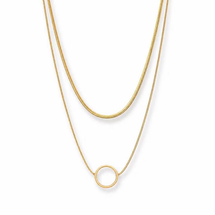 Circle and Snake Chain Double Layer Gold Necklace | Alysha James Jewelry