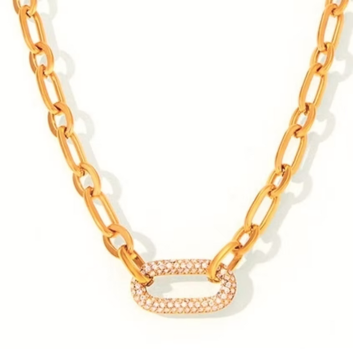 Pavé Elongated Paperclip Gold Necklace | Alysha James Jewelry