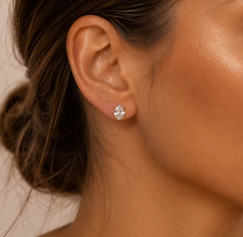 Oval Crystal Stud Gold Earrings | Alysha James Jewelry