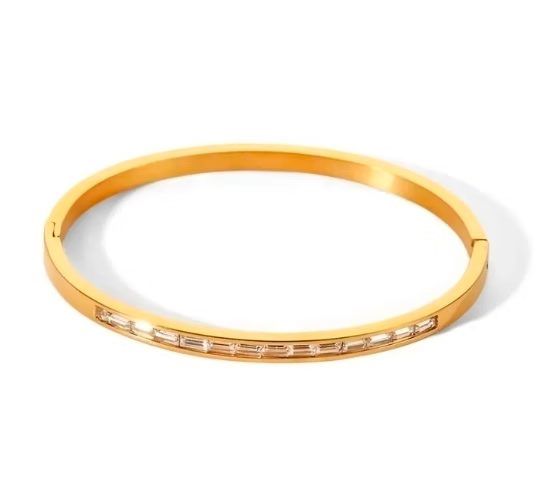 Baguette Zircon Accent Gold Bangle Bracelet | Alysha James Jewelry