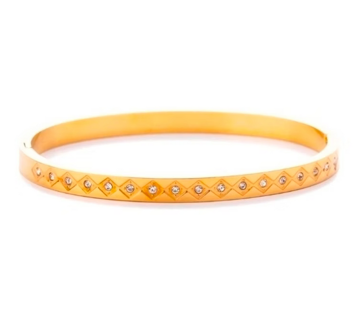 Geometric Zircon Accent Gold Bangle Bracelet | Alysha James Jewelry