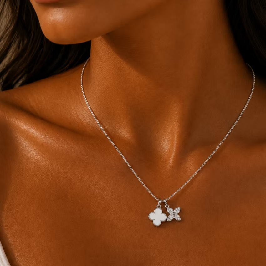 White Clover and Flower Charm Silver Necklace | Alysha James Jewelry