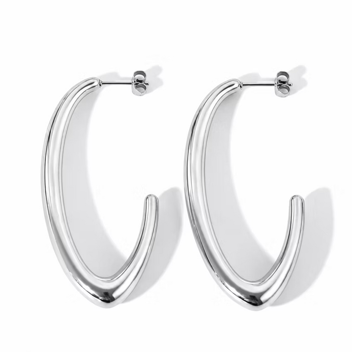 Elongated Hoop Silver Earrings | Alysha James Jewelry