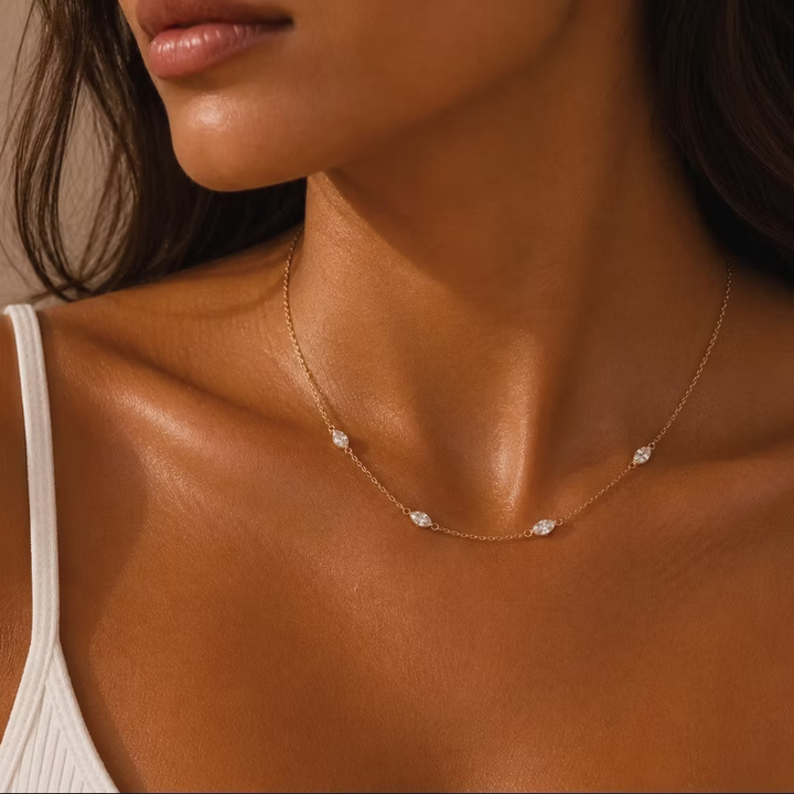 Oval Crystal Station Gold Necklace | Alysha James Jewelry