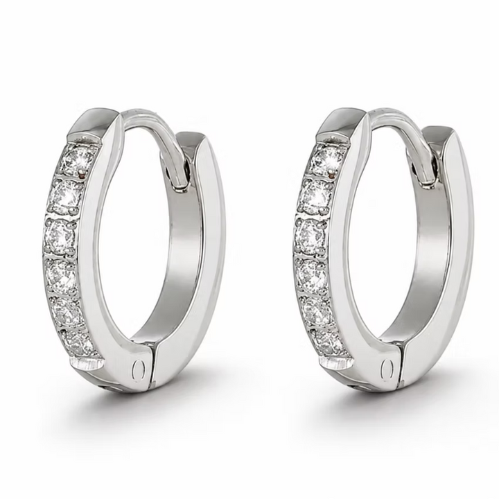 Crystal Huggie Hoop Silver Earrings | Alysha James Jewelry