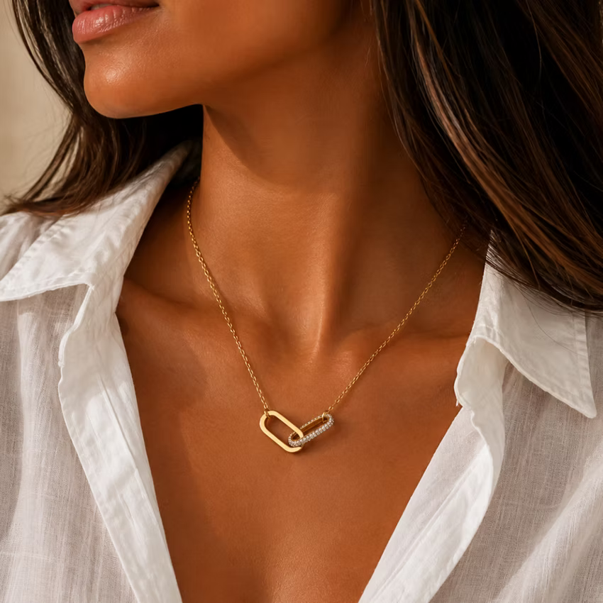 Pavé Interlocking Link Gold Necklace | Alysha James Jewelry