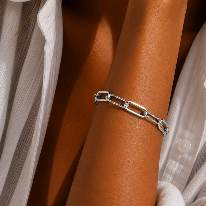 Oversized Textured Paperclip Silver Bracelet | Alysha James Jewelry