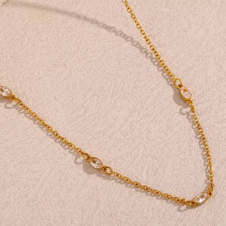Oval Crystal Station Gold Necklace | Alysha James Jewelry