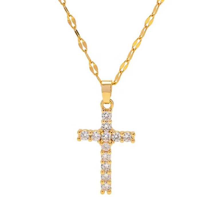 Crystal Cross Gold Necklace | Alysha James Jewelry