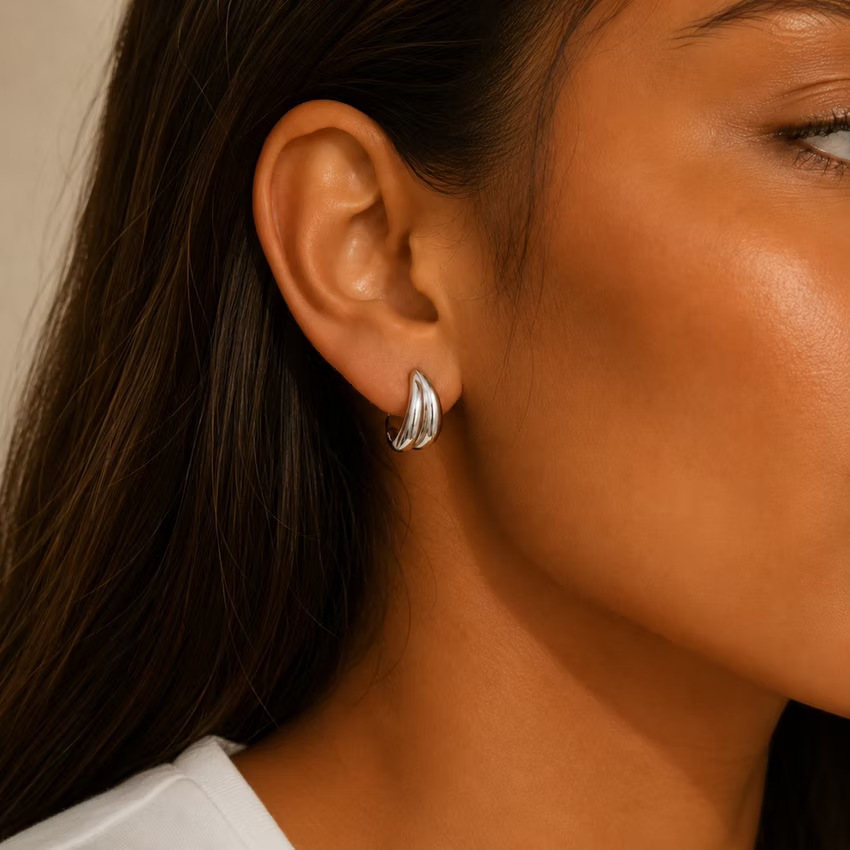 Double Ridge Huggie Silver Earrings | Alysha James Jewelry
