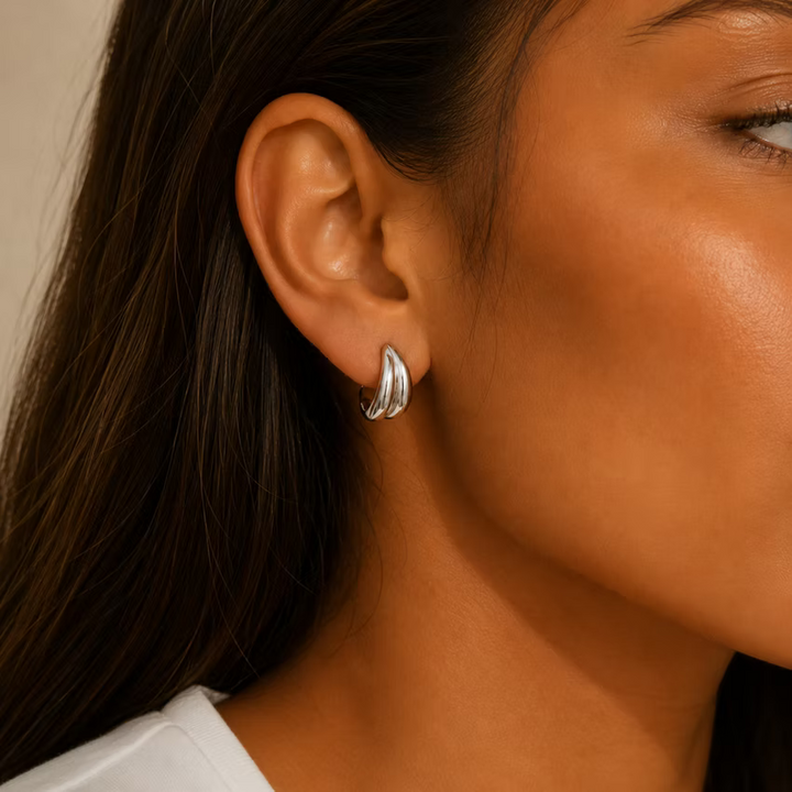 Double Ridge Huggie Silver Earrings | Alysha James Jewelry