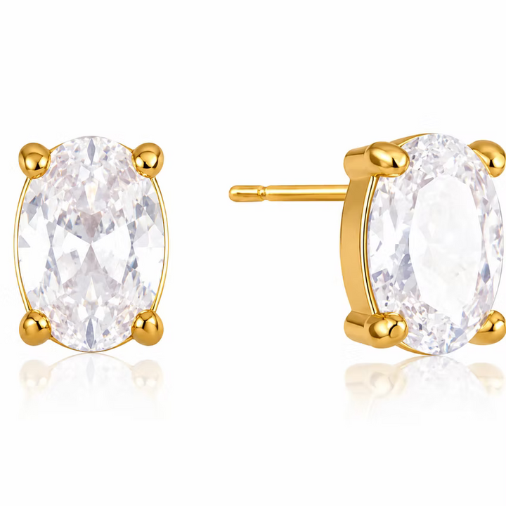 Oval Crystal Stud Gold Earrings | Alysha James Jewelry