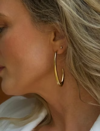 Elongated Hoop Gold Earrings | Alysha James Jewelry