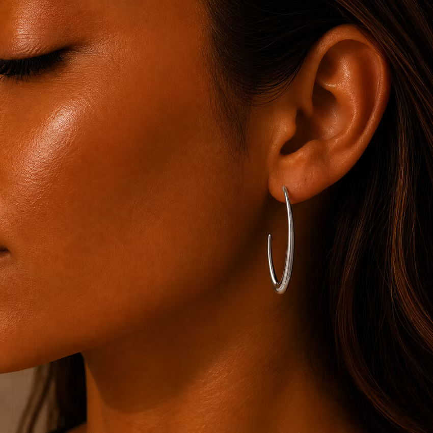 Elongated Hoop Silver Earrings | Alysha James Jewelry